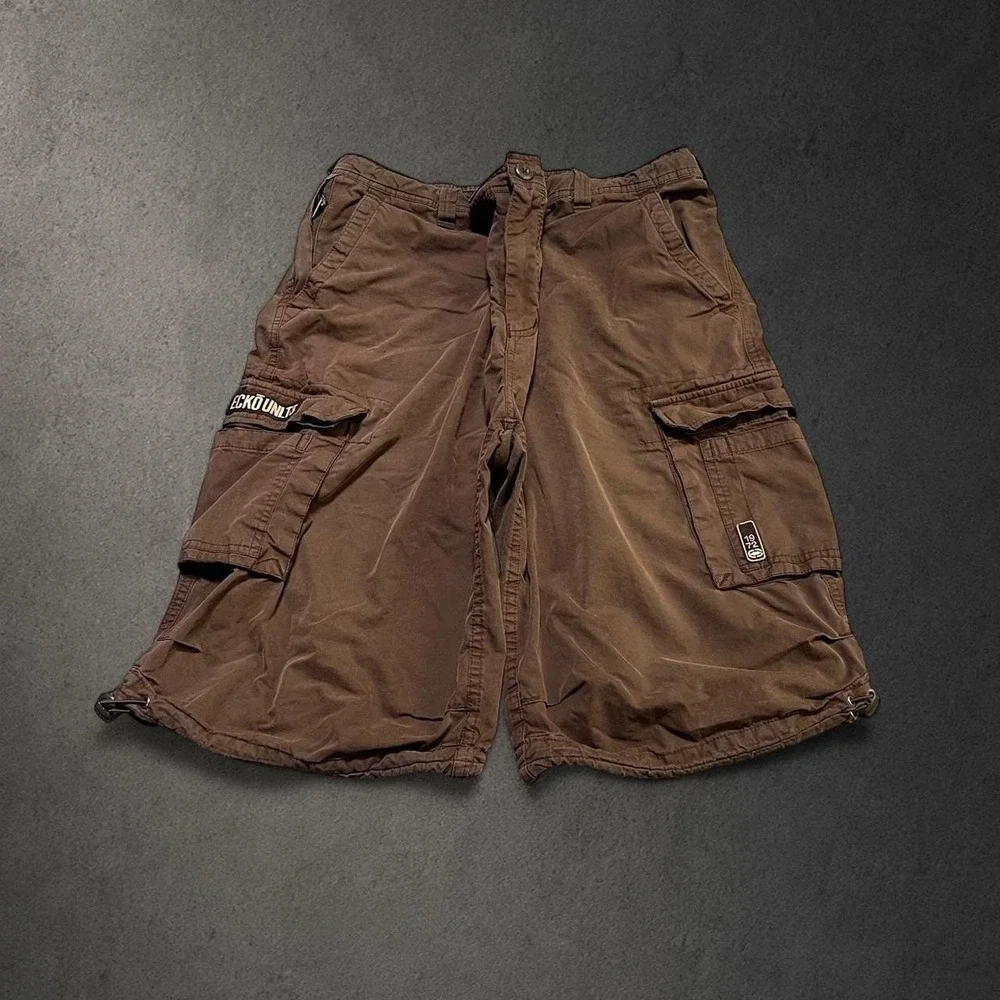 Y2K 2000s Ecko Unltd Baggy Grunge Indie Skater Hip Hop Faded Brown Cargo Shorts